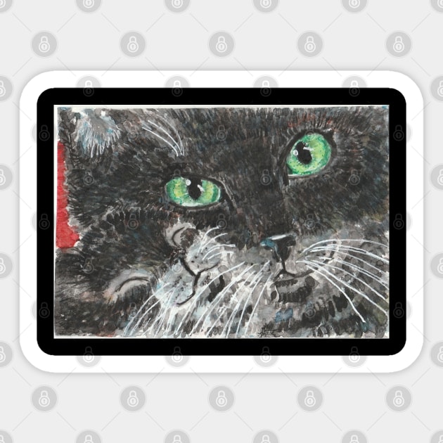 Mother and baby black cat watercolor painting Sticker by SamsArtworks